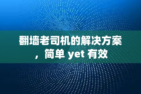 翻墙老司机的解决方案，简单 yet 有效