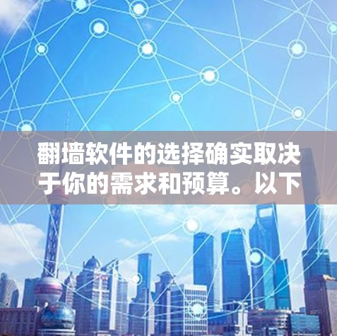 翻墙软件的选择确实取决于你的需求和预算。以下是一些推荐，供你参考