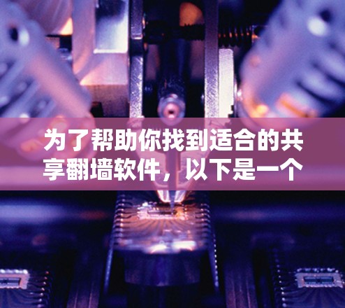 为了帮助你找到适合的共享翻墙软件，以下是一个分步指南，基于你的需求和考虑因素