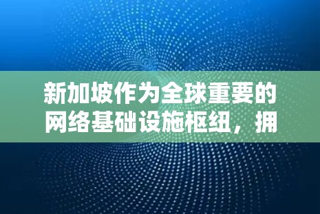 新加坡作为全球重要的网络基础设施枢纽,拥有丰富的VPN服务器资源,这些服务器在安全性、稳定性、流量限制等方面具有较高的保障。以下是新加坡VPN服务器的排行和相关信息 新加坡作为全球重要的网络基础设施枢纽,拥有丰富的VPN服务器资源,这些服务器在安全性、稳定性、流量限制等方面具有较高的保障。以下是新加坡VPN服务器的排行和相关信息